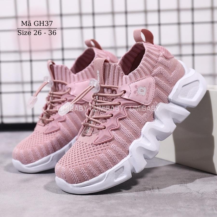 Giày thể thao bé gái 3 - 12 tuổi siêu nhẹ kháng khuẩn màu tím hồng len cổ thun phong cách năng động cá tính GH37