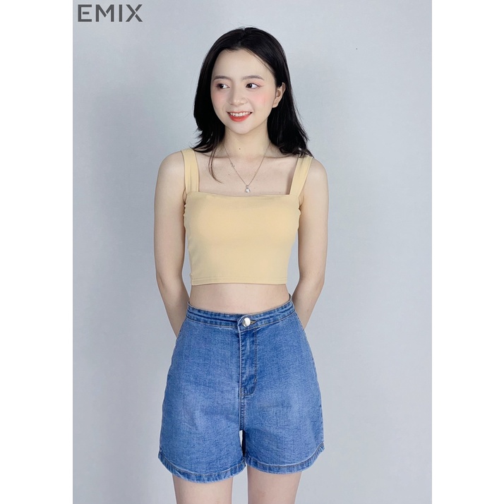 Áo croptop nữ 2 dây bản to cúp ngực EMIX vải cotton co giãn, thấm hút tốt Ao2daybantocodem6045/P1/K12