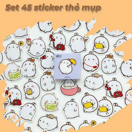 SET 45 STICKERS THỎ MỤP CẦM DÙ
