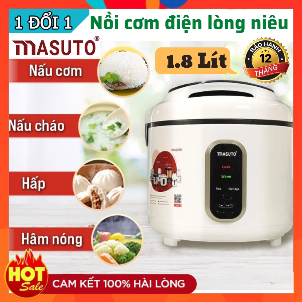 Nồi cơm điện lòng niêu Masuto GS-30P 1,8L nấu ngon vị truyền thống có thể nấu cơm cháy - Hàng chính hãng - BH 1 năm