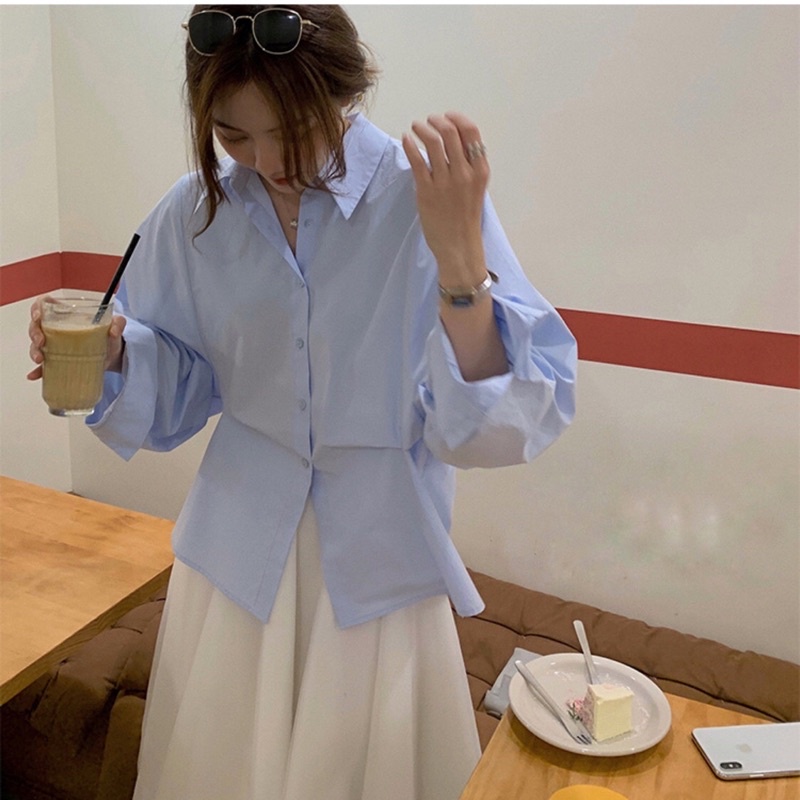 Áo sơ mi nữ dài tay basic, Sơ mi nữ kiểu dáng ullzang mới vải thô không nhăn nhàu Linzstore | BigBuy360 - bigbuy360.vn