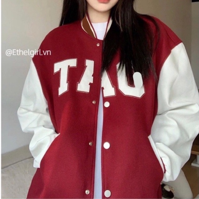 Áo Bomber Nỉ Tàu Đỏ Áo Khoác Bóng Chày TAO Đỏ Trắng
