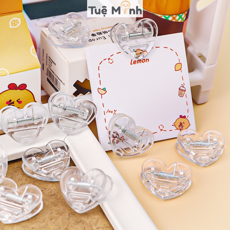 Kẹp giấy trong suốt hình trái tim K62 kẹp bướm mini dễ thương kẹp tài liệu, giấy cute