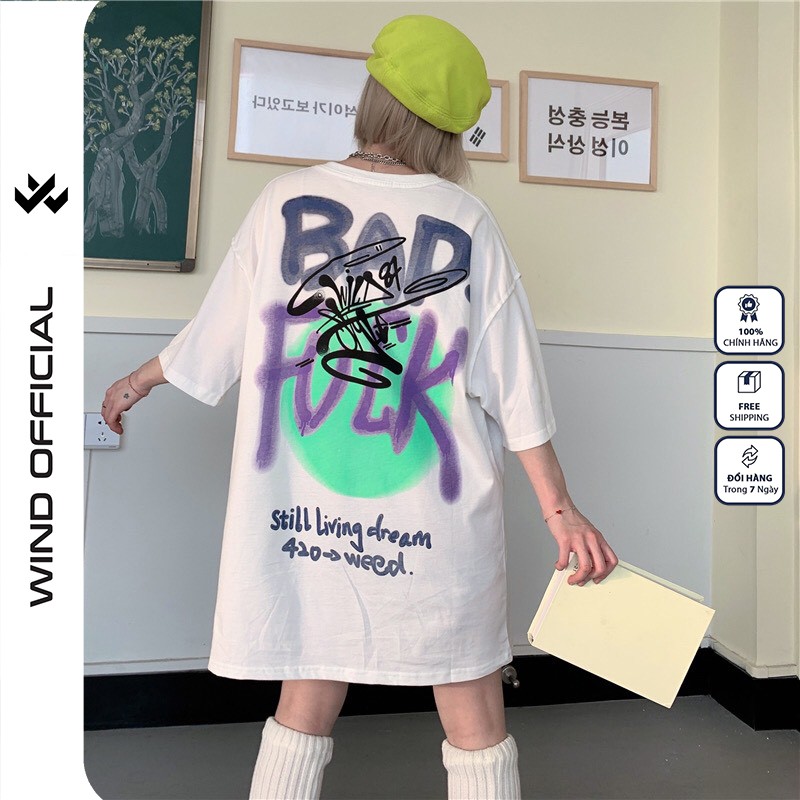 Áo thun tay lỡ WIND phông unisex dáng rộng BADFUCK nam nữ cotton ulzzang oversize | BigBuy360 - bigbuy360.vn