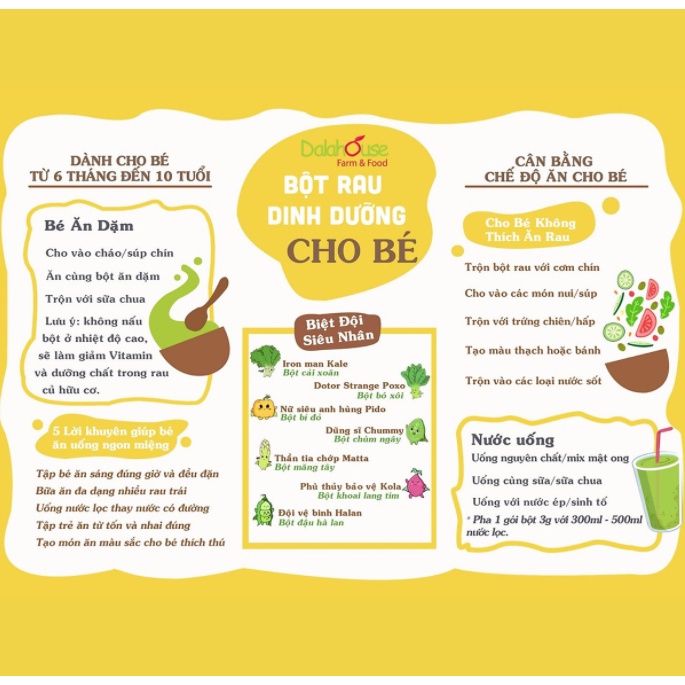 Bột rau củ dinh dưỡng cho bé Dalahouse Sấy lạnh nguyên chất, đạt chuẩn Châu Âu gói 3g