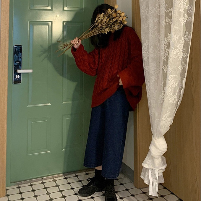 Áo sweater dáng rộng phong cách retro hong kong thời trang mùa thu cho nữ