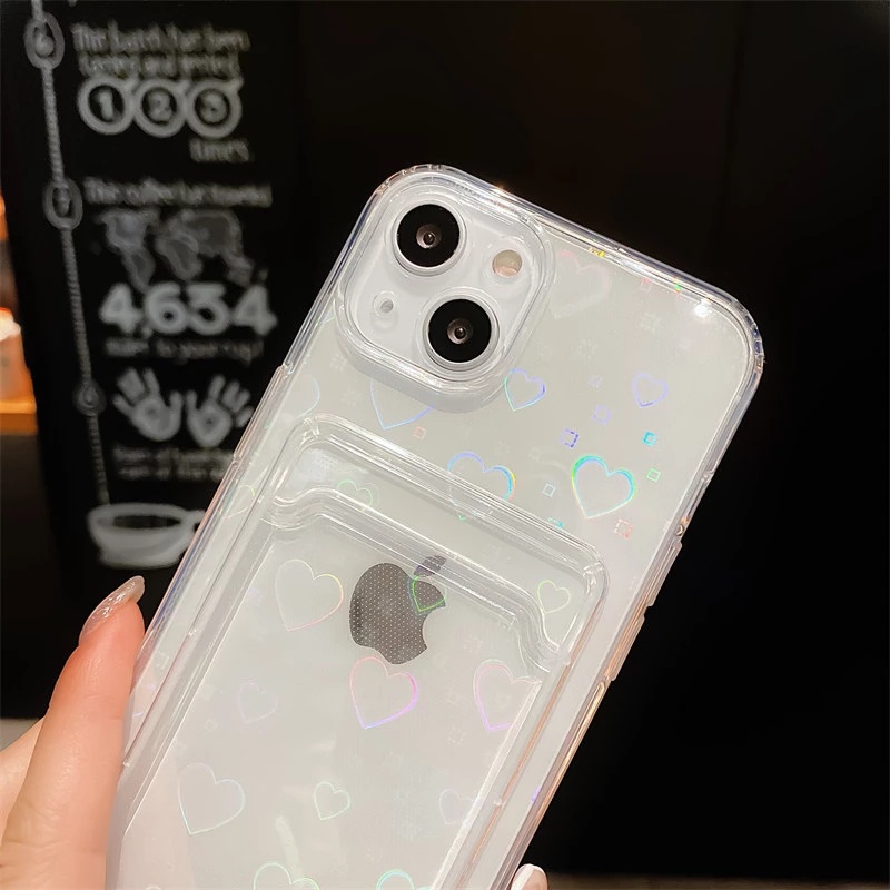 Ốp silicon trong suốt hình trái tim màu laser cho iPhone 12 11 Mini Pro Max XR XS MAX X 10 8 7 6 6 Plus + SE 2020 2021 | BigBuy360 - bigbuy360.vn