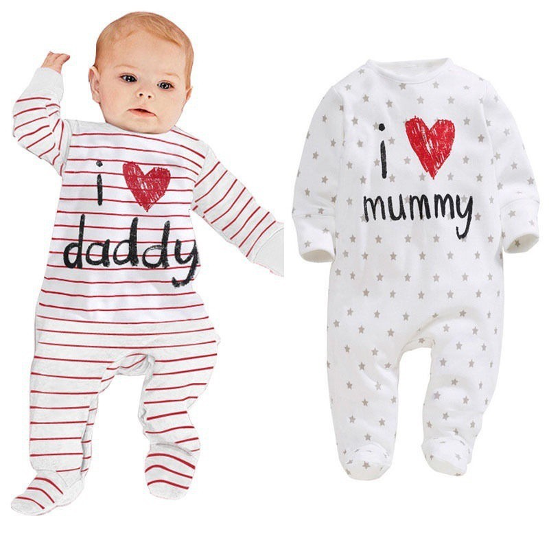 Mikrdoo Áo liền quần hoa có chữ I love Mommy &amp; Daddy xinh xắn cho bé gái