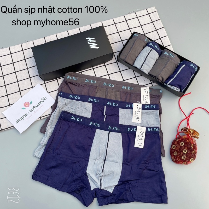 SET 4 quần sịp đùi cotton 100% siêu mát túi zip bạc.