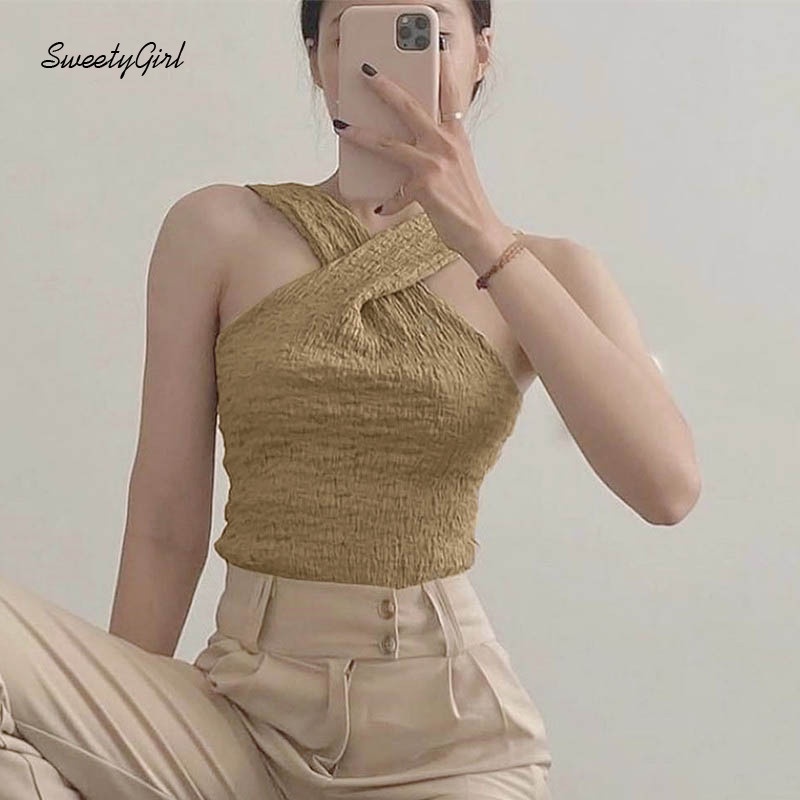 Áo Tank Top Hai Dây Màu Trơn Thời Trang Quyến Rũ 2022 Cho Nữ