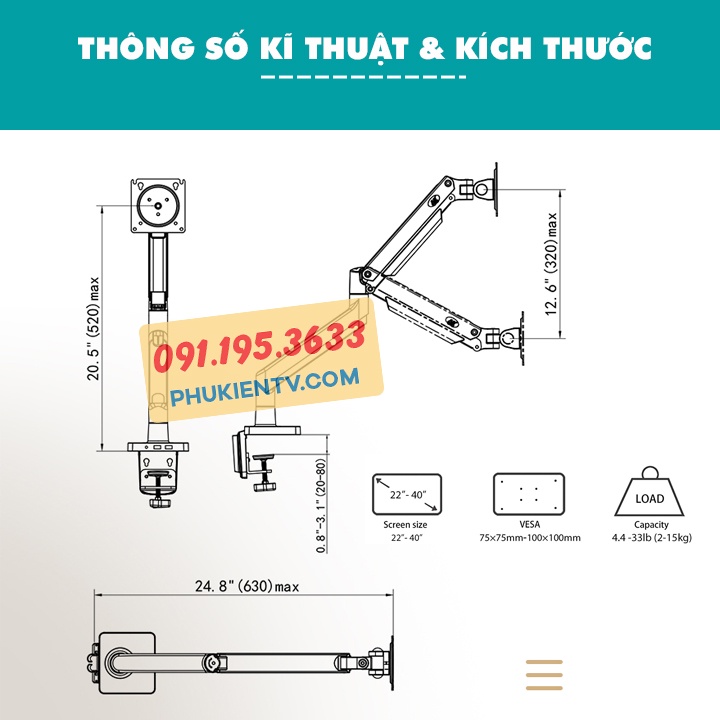 Giá treo màn hình NB G40 22 - 40 Inch - Giá đỡ màn hình chịu lực lớn [ Arm cao cấp hơn NB F100A - Human motion T7 ]