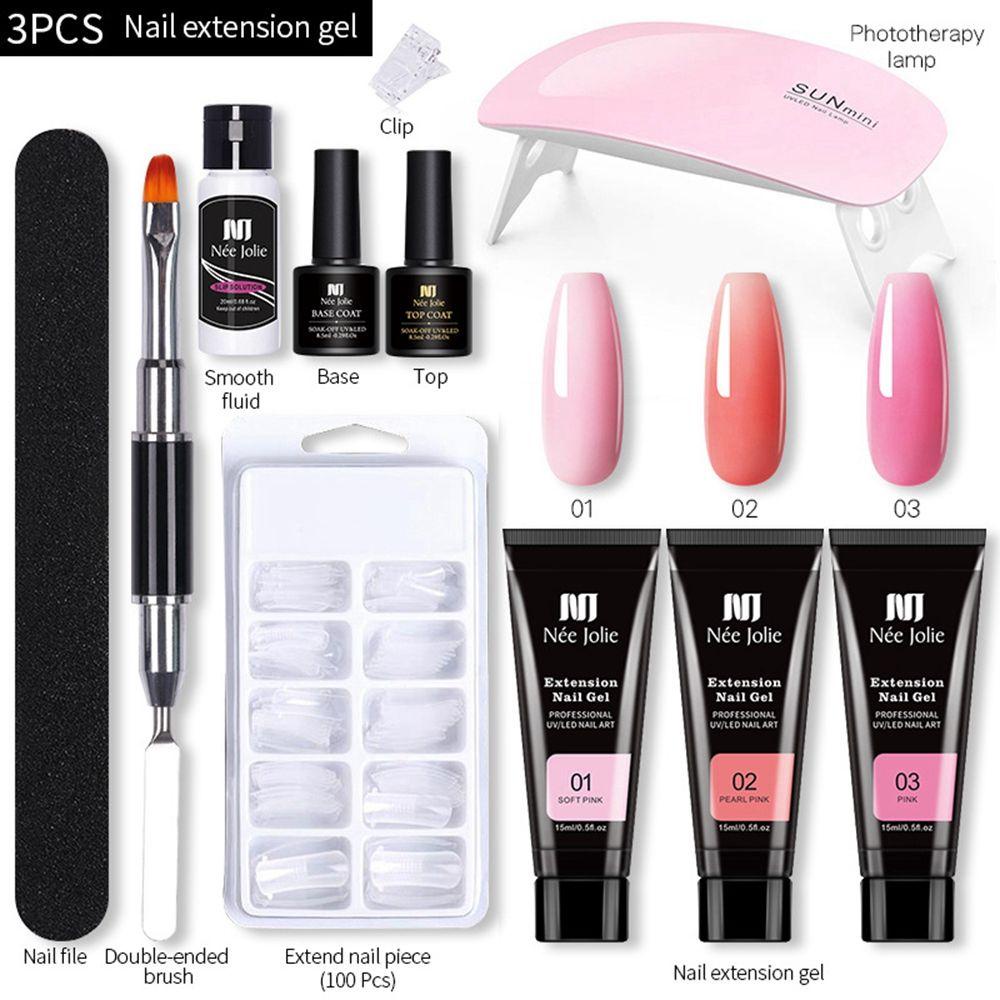 JUNE 11PCS/Set Nail File Finger Separator Poly Nail Gel Set Nail Building Nail Manicure Set For Quick Extension Cuticle Pusher Nail Tool Kit Finger Extend Mold UV Nail Dryer Lamp Shiny/Nude Color