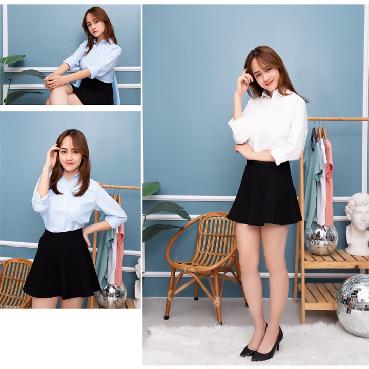 Áo sơ mi nữ dài tay chất cải lụa mềm , công sơ học sinh mặc được