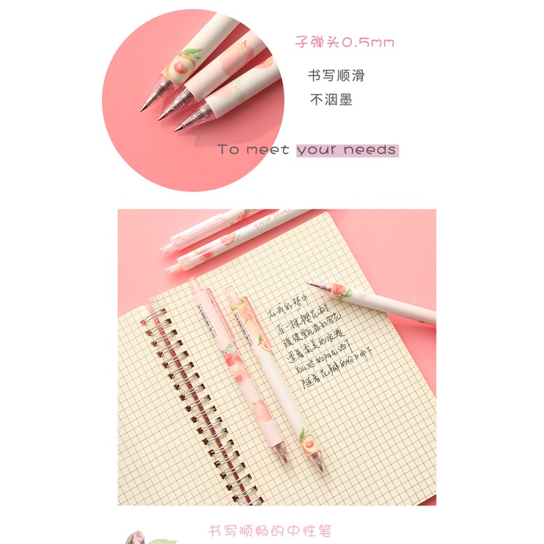 1 Bút Bi Mực Gel Hình Quả Đào Đỏ/Đen/Xanh Dương