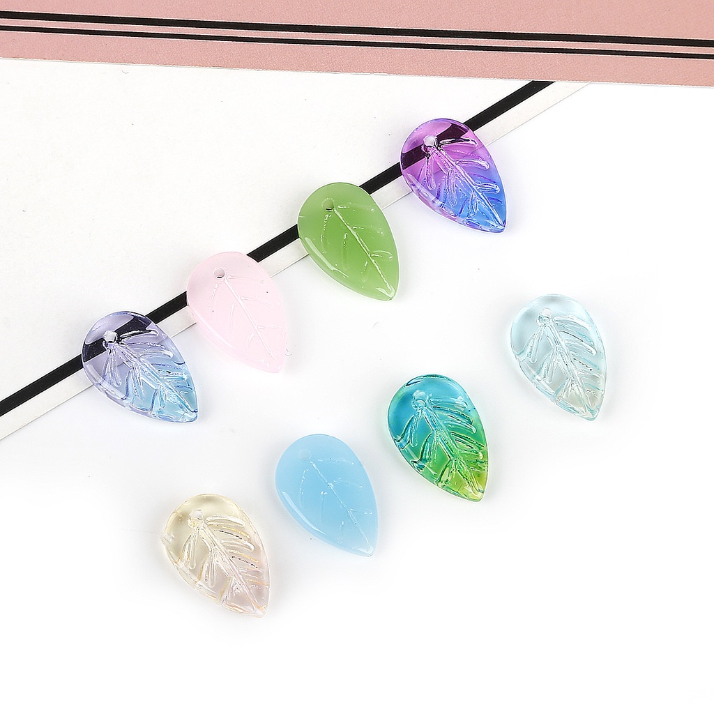 Hạt Thủy Tinh Hình Chiếc Lá Bốn Mùa Có Lỗ Nhiều Màu Sắc Dùng Làm Trang Sức Thủ Công