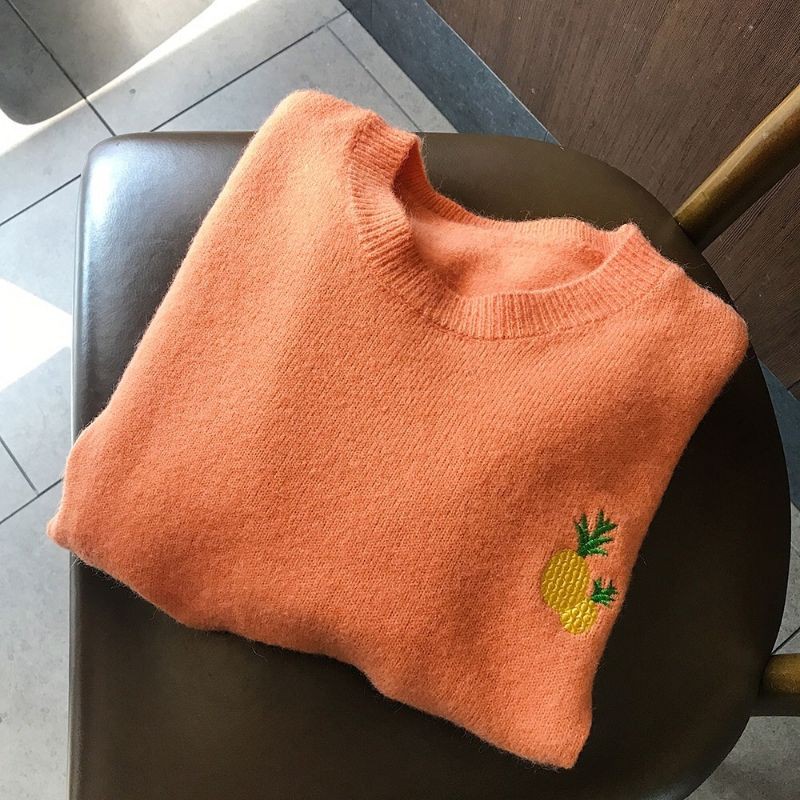 Áo len cổ tròn hoạ tiết trái cây thêu cực sang chảnh xịn đẹp đáng yêu | BigBuy360 - bigbuy360.vn