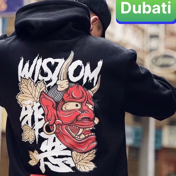 Áo Khoác Nỉ - Aos Hoodie Tay Dai From Rộng Phối Nón Kiểu Mới Mặt Quỷ Đỏ Đầu Sừng- DUBATI FASHION