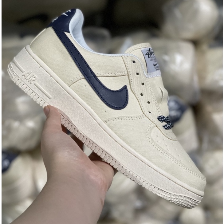 Giày Thể Thao Nam Nữ, Giày_ AF1 Trắng sữa viền than Air Force 1 Hàng Đẹp Full Box Bill hót nhất cho nam nữ