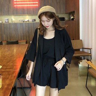 Set bộ đồ 3 món ulzzang áo vest blazer mỏng short ngắn kiểu dáng Hàn Quốc