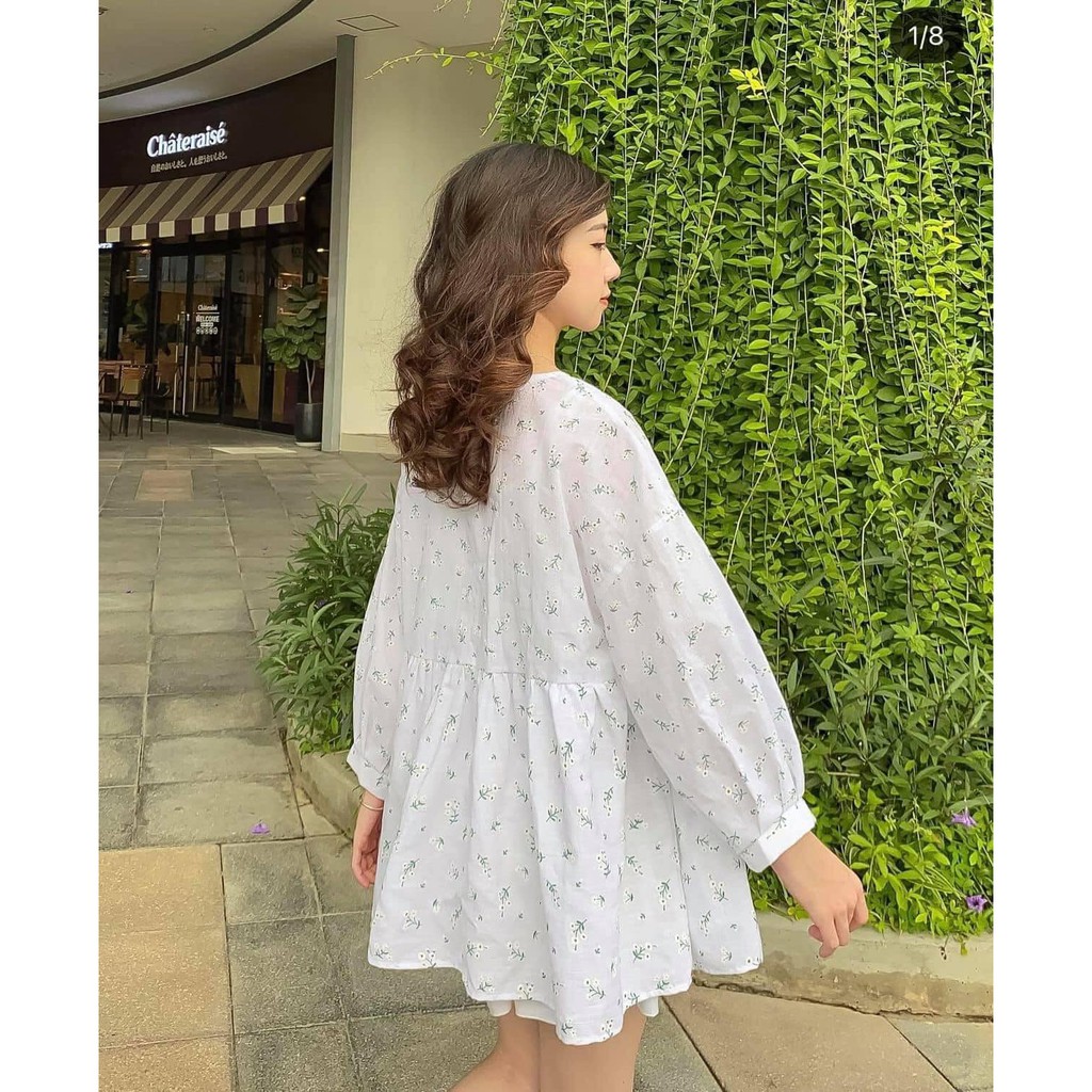 Áo babydoll hoa nhí dáng rộng vintage bánh bèo hottrend đẹp chuẩn ảnh shop váy trắng | BigBuy360 - bigbuy360.vn