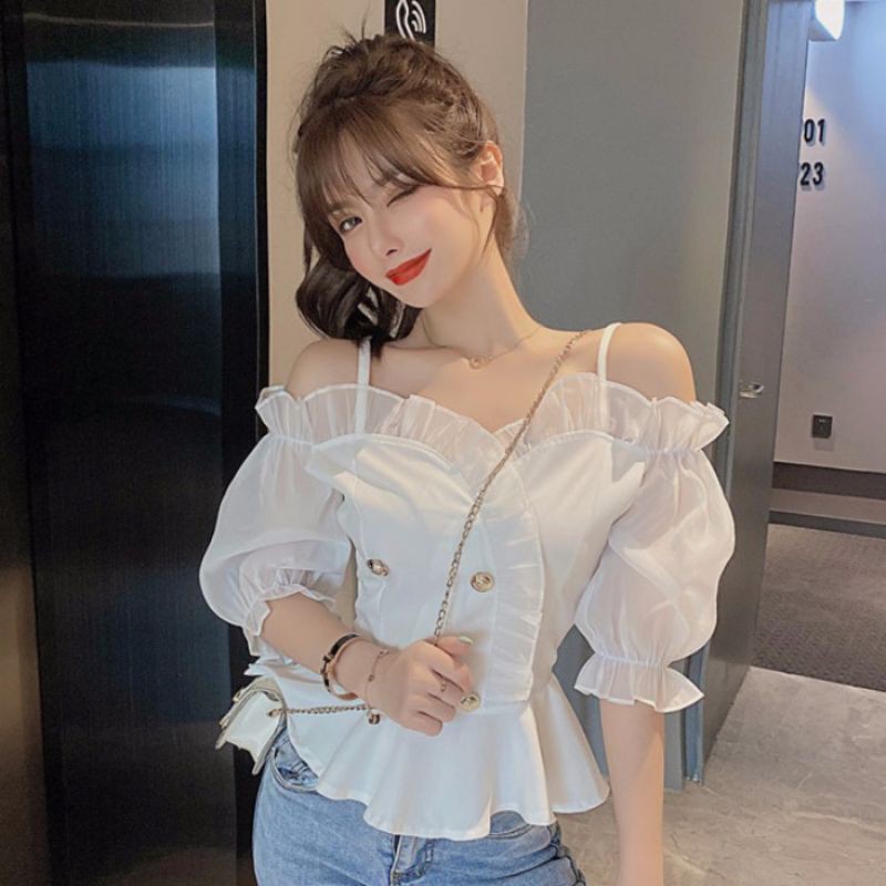 áo nữ rớt vai xinh xắn bánh bèo kèm hình thật