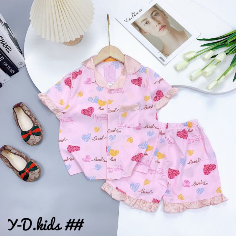 {16-25kg} Bộ Đồ Ngủ Pijama Bé Gái chất lụa mango mềm mát M069