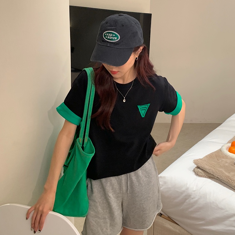 Áo Thun Tay Ngắn Cổ Tròn Màu Sắc Tương Phản Thời Trang Mùa Hè Cho Nữ