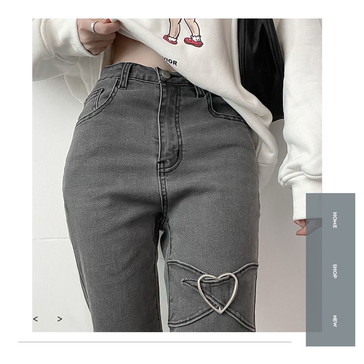 Quần jean dài lưng cao thời trang thu đông cho nữ