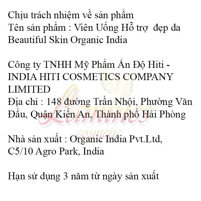 Viên Uống Dưỡng Trắng Da Hoàn Hảo Beauty Skin | Organic India Beautiful Skin 60 Viên