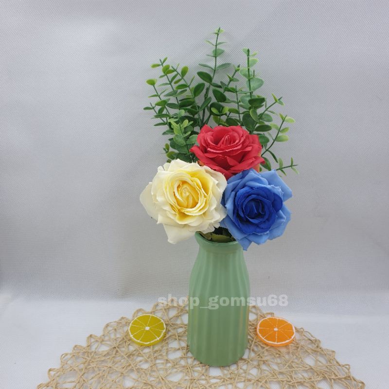 Lọ hoa sứ Bát tràng cao 19cm miệng 7cm - bình cắm hoa tráng men mát đủ màu, chính hãng gốm Bát tràng