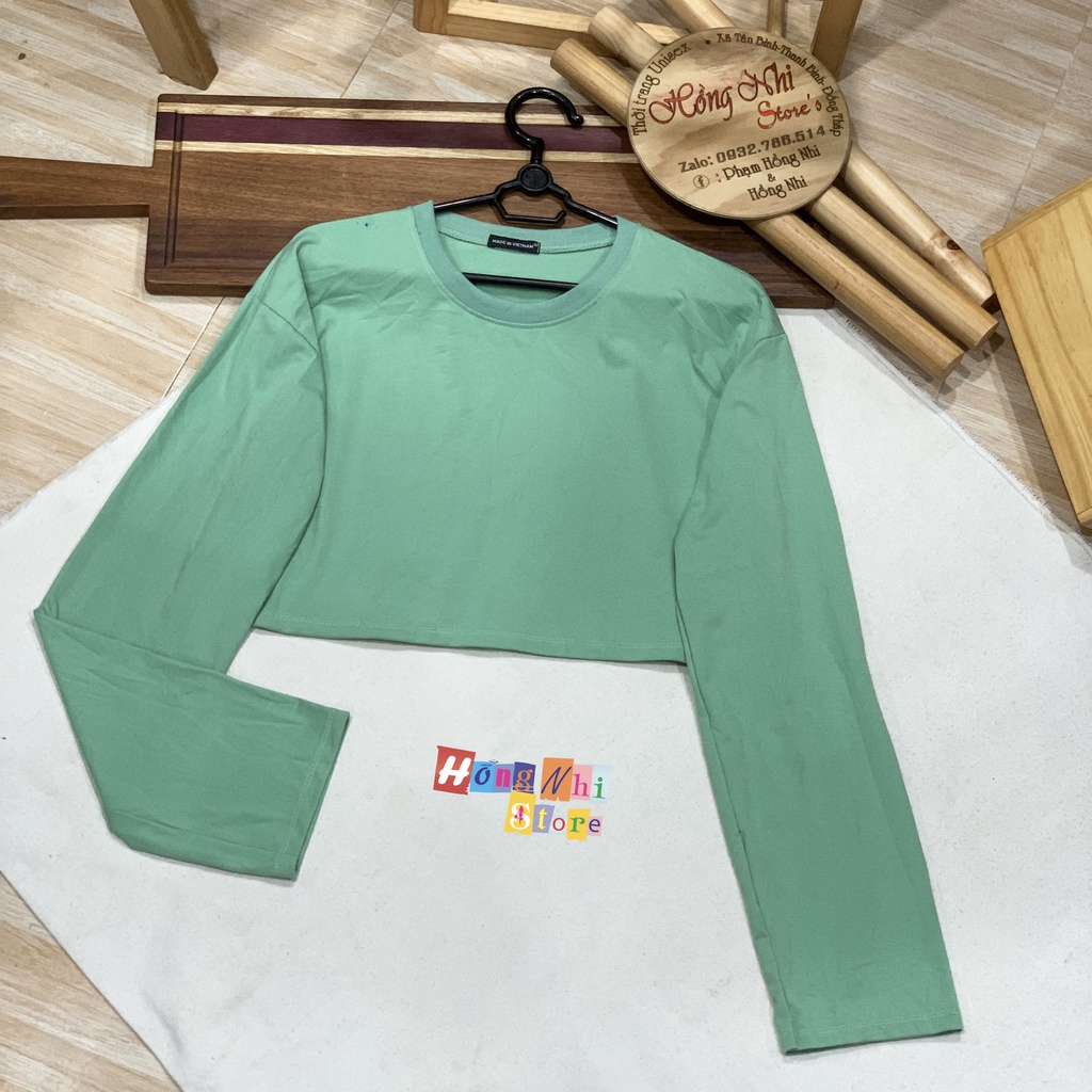 Áo Croptop Trơn Tay Dài Dáng Rộng Xanh Bơ Long Tee Ulzzang - MM