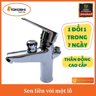 Bộ sen vòi liền chậu lavabo kết hợp sen tắm nóng lạnh - sen liền vòi một lỗ đồng thau cao cấp mạ chrome sáng bóng