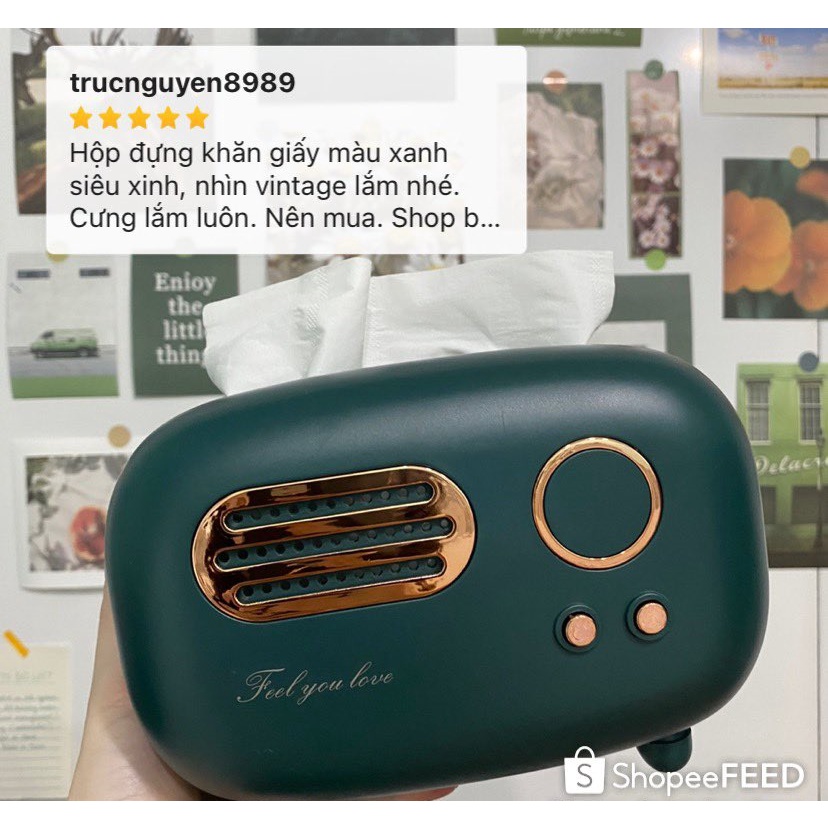 Hộp đựng khăn giấy để bàn hình radio trang trí Tết 2022 cao cấp phong cách vintage - Radio Tissue Box