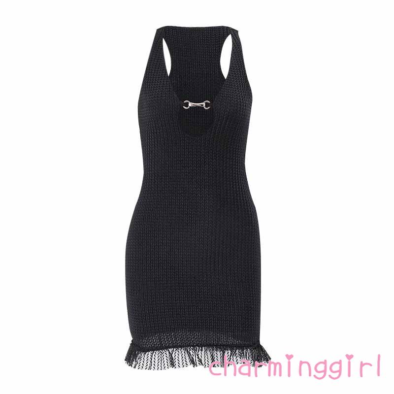 Chm-đầm Ôm Dáng Không Tay Màu Trơn Viền Ren Khóa Kim Loại Dành Cho Nữ