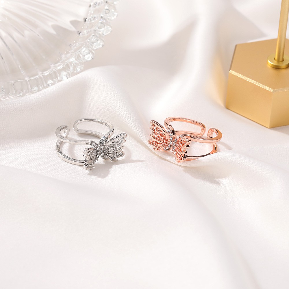 Nhẫn hở hình bướm thiết kế 2 tầng đơn giản phong cách Hàn Quốc