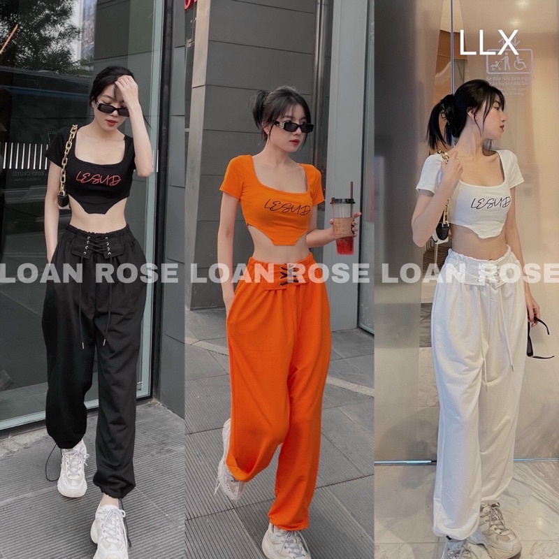 Set áo crotop + quần bo thể thao oze