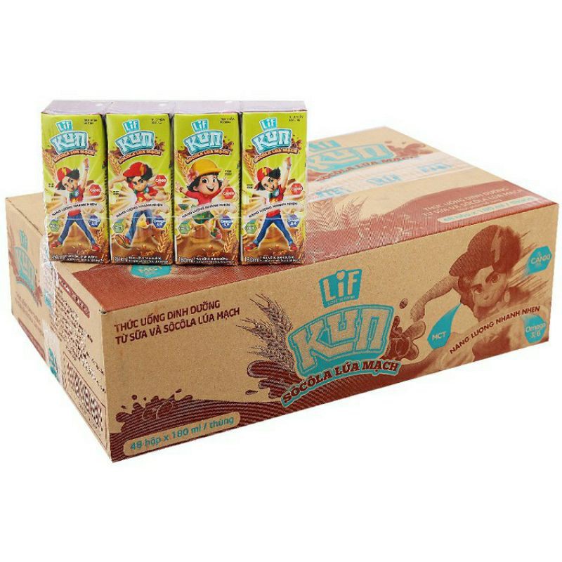THÙNG 48 HỘP SỮA KUN LÚA MẠCH, CAM, DÂU LOẠI 180ML