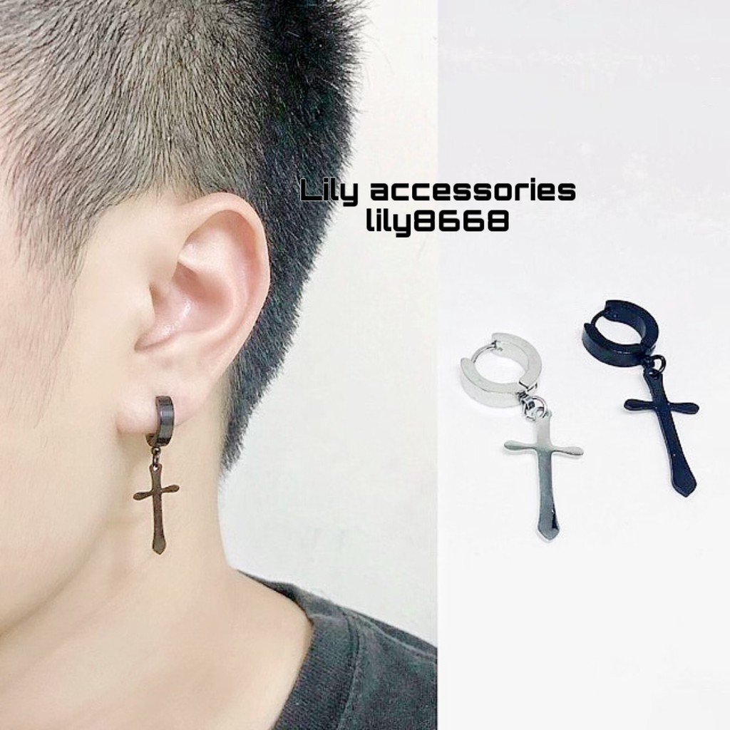 CROSS EARRING khuyên tai titan thánh giá không gỉ không đen không dị ứng nam nữ Uniex