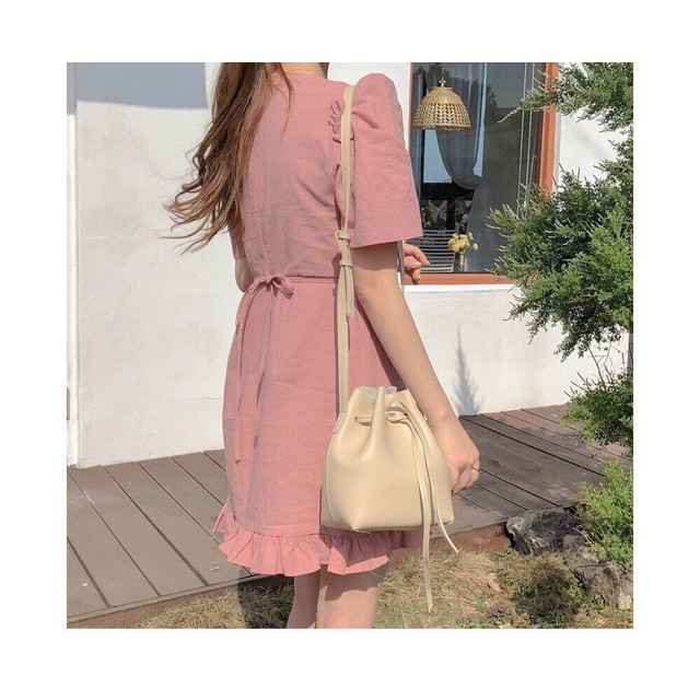 ⭐️Đầm Cổ V Phối Bèo Thắt Nơ