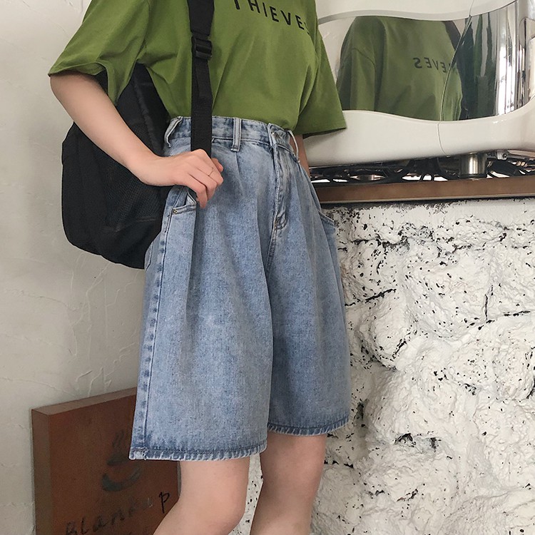 Xiaozhainv Quần Đùi Denim Ống Rộng Phong Cách Retro Hàn Quốc | BigBuy360 - bigbuy360.vn