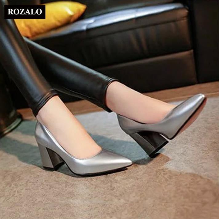 Giày cao gót nữ 7cm đế vuông gót trụ ROZALO RM68687 c35 * $