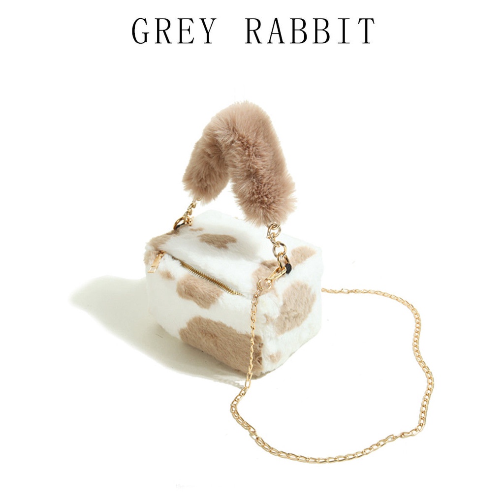 Túi Đeo Chéo Lông Xù Quai Xích Nhỏ Nhắn Dễ Phối Đồ Thời Trang Thu Đông Phong Cách Mới Dành Cho Bạn Nữ