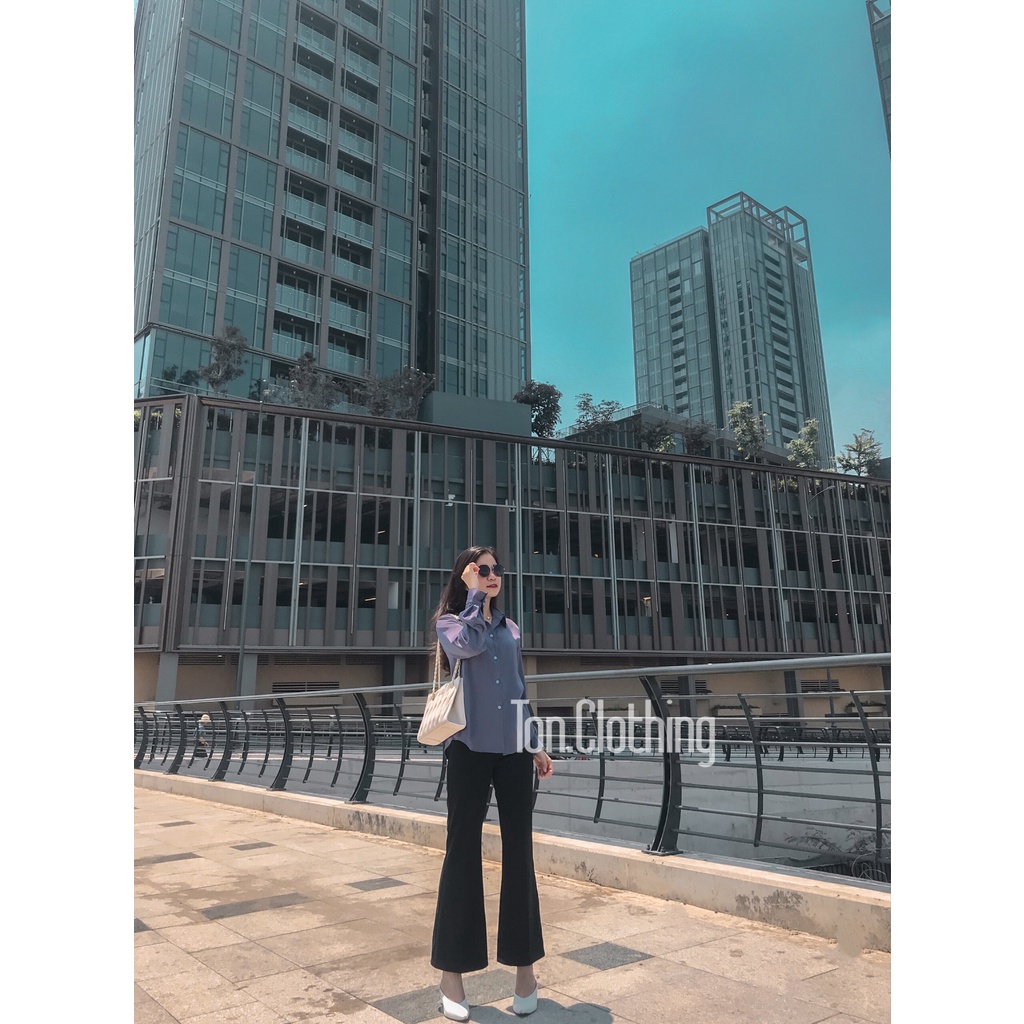 Áo sơmi nữ Ton.Clothing sơmi tay dài vải lụa MANGO dáng đẹp phù hợp đi làm đi chơi màu xanh mint SMI004