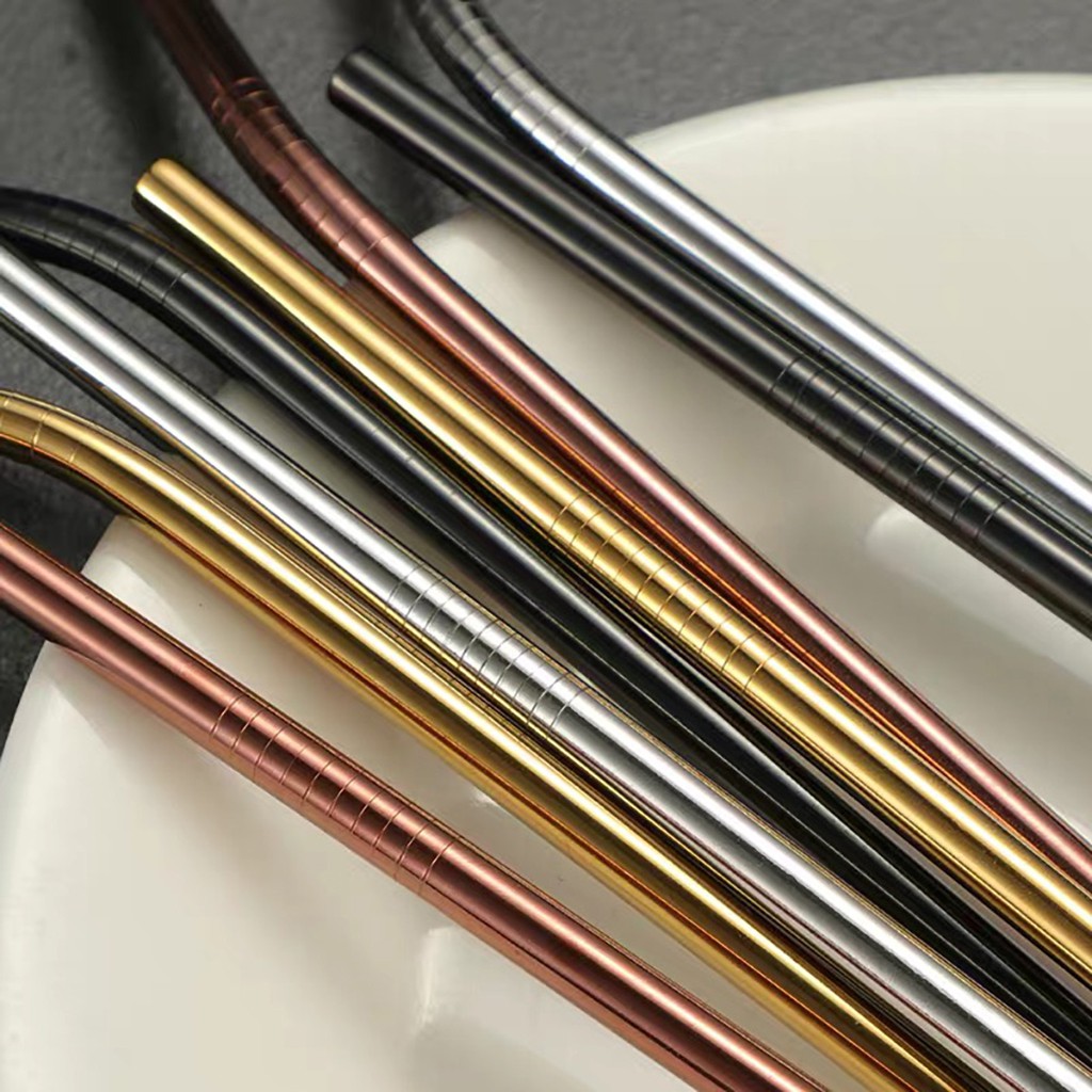 Ống hút cao cấp bằng thép không gỉ 304 an toàn sức khỏe có thể tái sử dụng hai lựa chọn màu bạc/đen | BigBuy360 - bigbuy360.vn