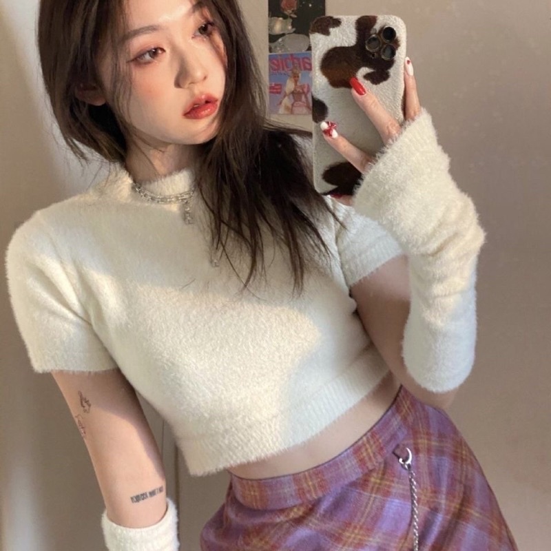 ÁO LEN LÔNG CỪU CROPTOP ỐNG TAY RỜI XINH XẮN