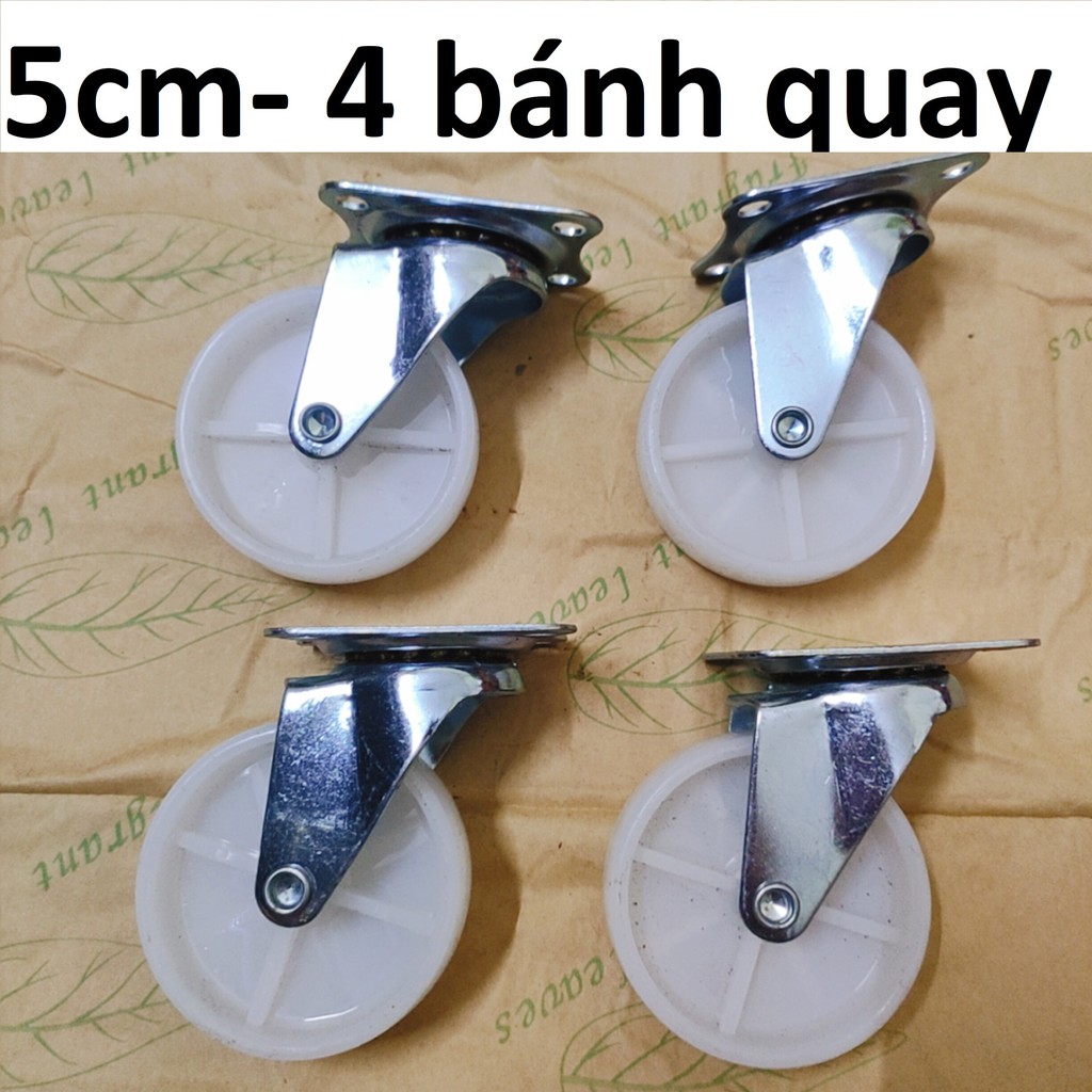 Bộ 4 bánh xe nhựa trắng 5cm, Hàng Việt Nam chất lượng cao