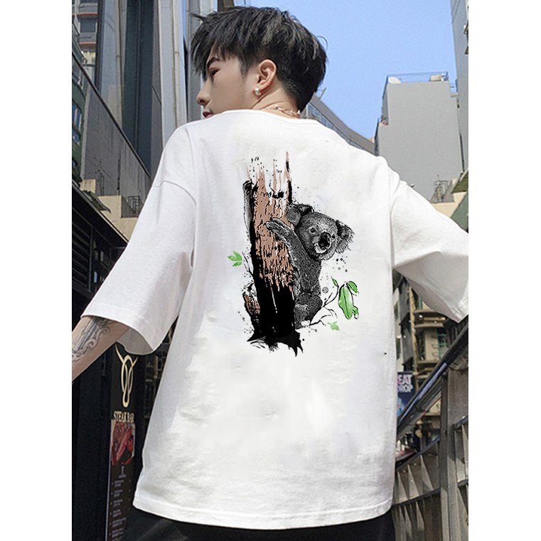 Áo thun unisex nam nữ tay lỡ họa tiết gấu trúc vải dày mịn 2021T3108