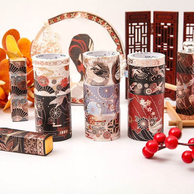 Set 5 cuộn băng dính washi tape ánh nhũ