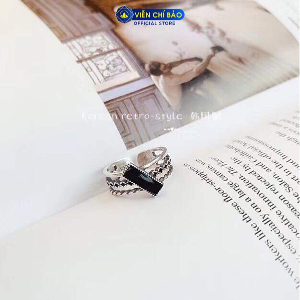 Nhẫn bạc nữ Đá đen chéo chất liệu bạc Thái 925 thời trang phụ kiện trang sức nữ Viễn Chí Bảo N000297
