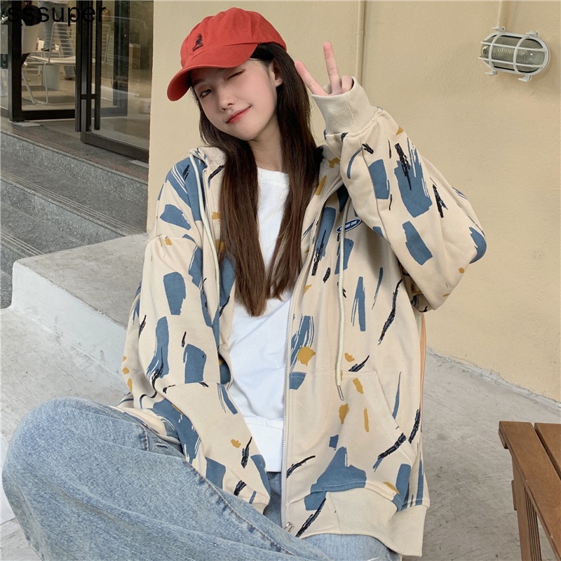 Áo sweatshirt dây kéo mỏng in hình học